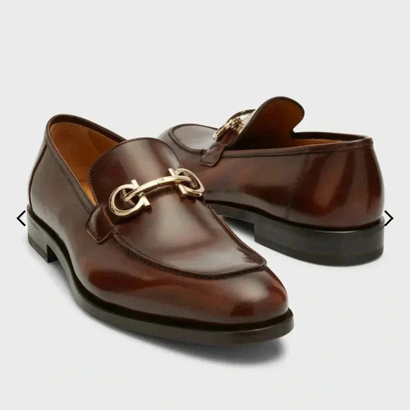 Ferragamo men’s gustav gancini bit leather loafers brown - Picture 1 of 12